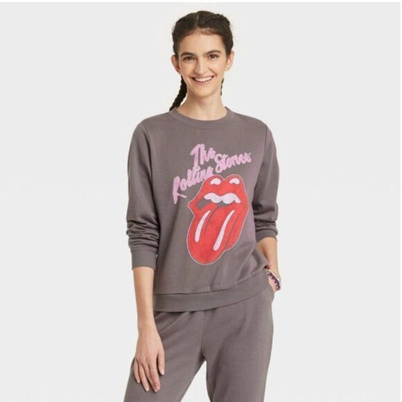 Women's Rolling Stones Logo Graphic Sweatshirt - Heather Gray XS - Picture 1 of 7